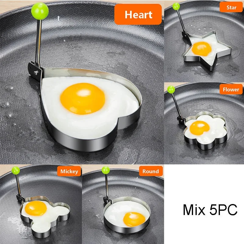 Stainless Steel 5-Style Egg Shaper: Pancake, Omelette, and Mold Rings for Frying and Cooking